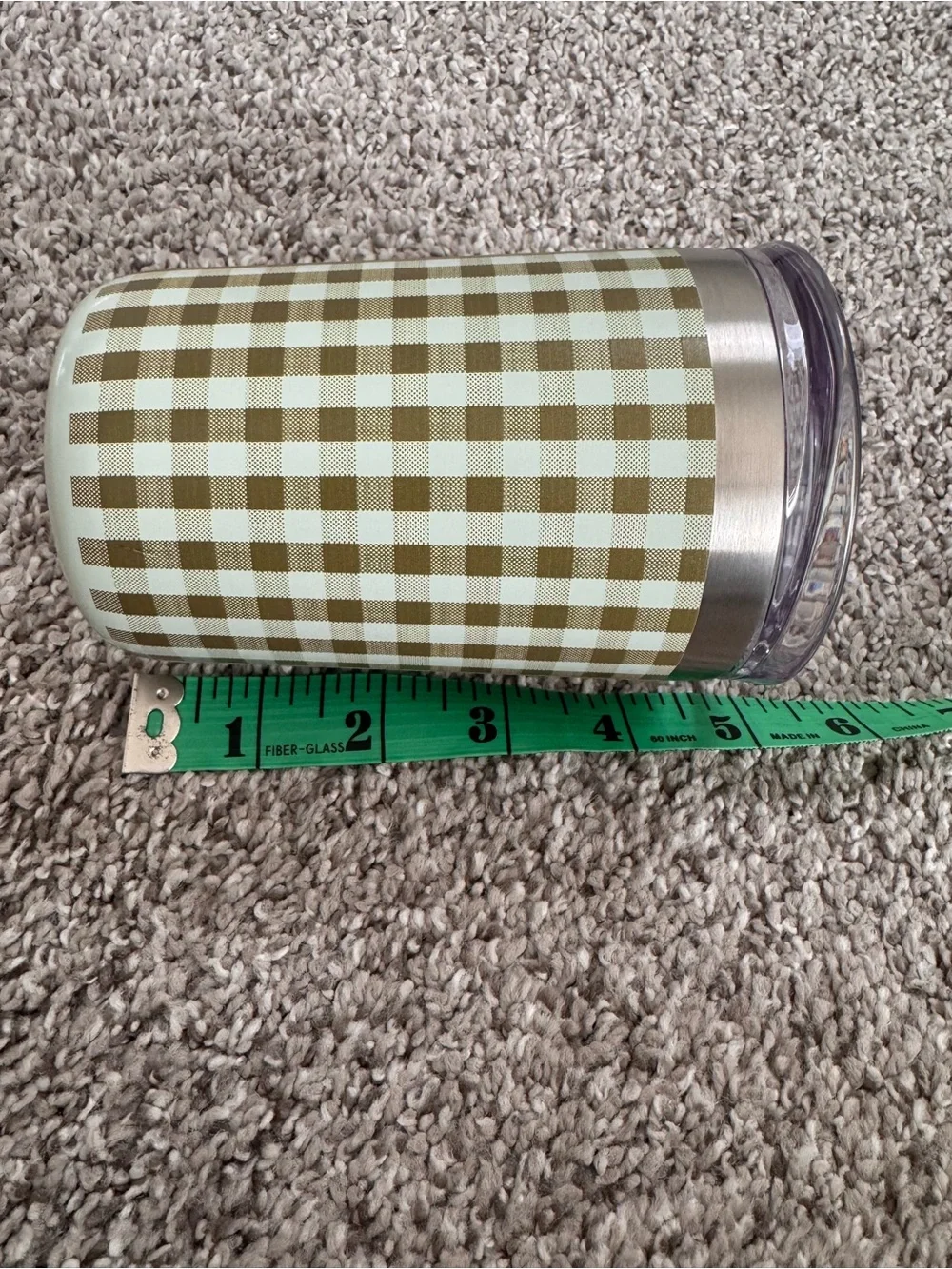 Target Olive Green Gingham Travel Tumbler with Stainless Accent